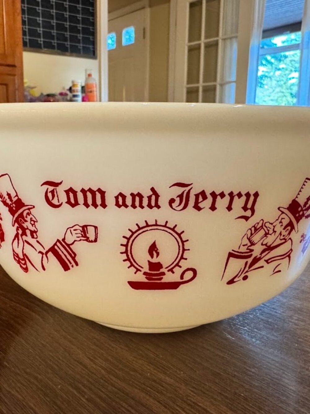 Vintage Hazel Atlas Milk Glass Tom and Jerry Holiday Punch Bowl